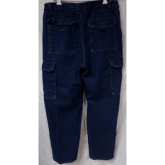 Boulder Creek Trading Company 34-38 Dark Wash High Rise Cargo Jeans 30" Inseam - Picture 6 of 15